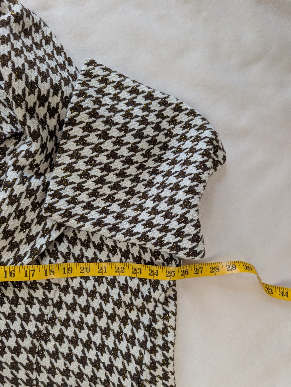 Red Coral Houndstooth Jacket Knit Blazer Style Metallic Thread XL - Picture 14 of 15